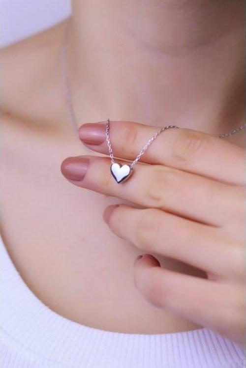 Gümüş Renk Taşsız Kalp Sf Kolye - 482