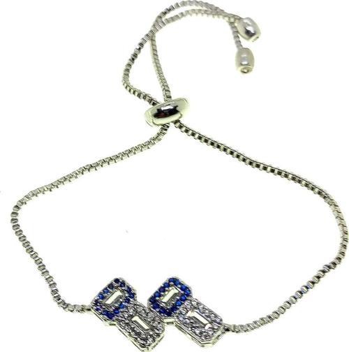 Gümüş Renk Yapışık Dikdörtgen Asansör Zirkon Bileklik - 2724