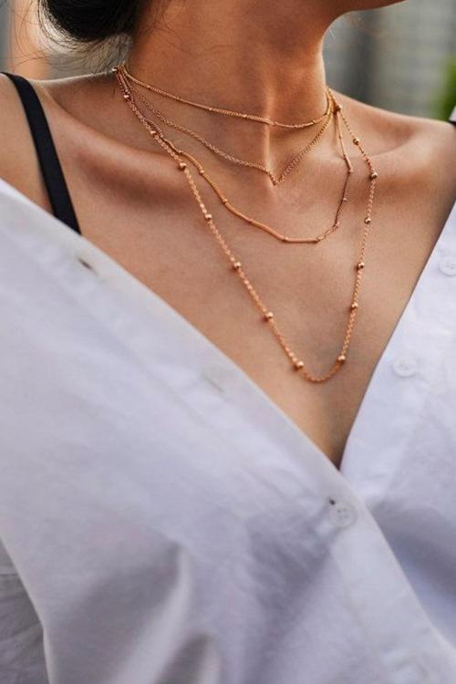 Kadın Bronze Kolye Seti 4 Lü Zincir - 87