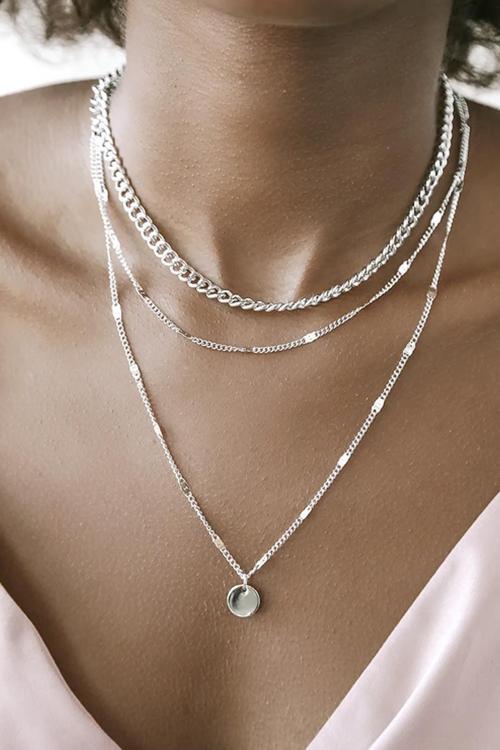 Kadın Katlı Zincir Kolye Pullu Gümüş Renk - 341