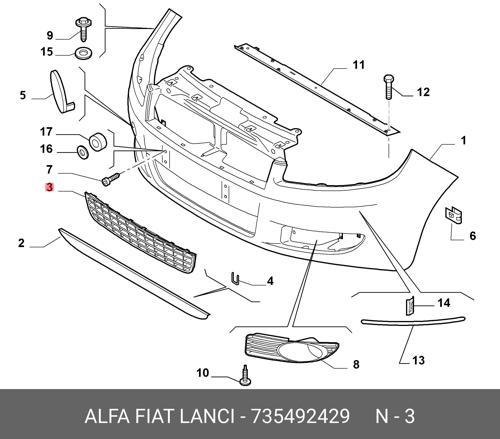 Fiat Linea 2007- Ön Tampon Panjurusı Grı (Oem No:735492429)