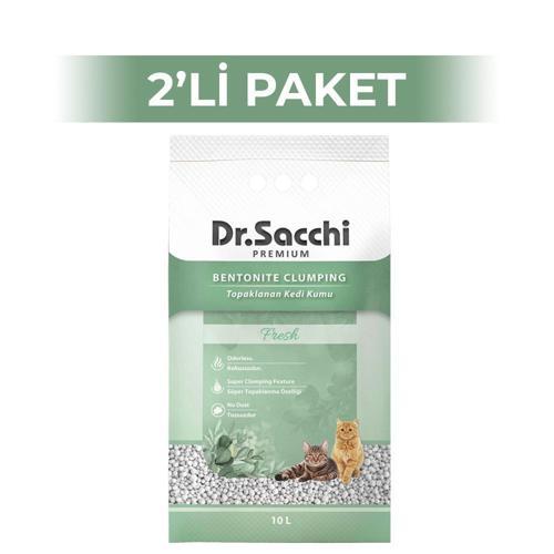 Dr.Sacchi Süper Emici Fresh Topaklanan Bentonit Doğal Kedi Kumu 10 lt 2 Adet