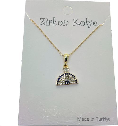 Altın Renk Yarım Kubbe Nazar Göz Model Zirkon Kolye  - 2750