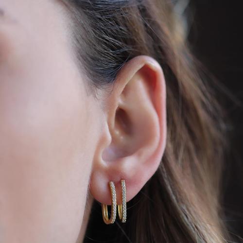 Zirkon Taşlı Gold Kaplama Mini Halka Gümüş Küpe