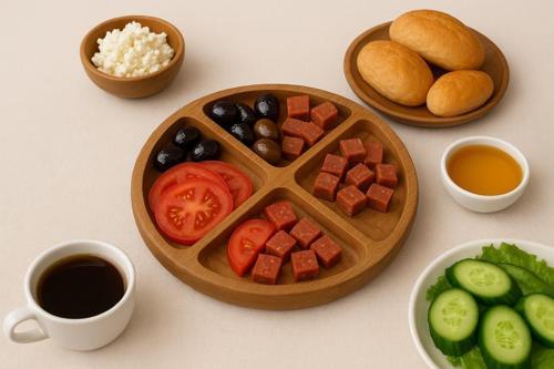Doğal Ahşap Çerezlik ve Kahvaltılık – 4 Bölmeli Sunum Tabağı  T9