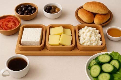 Doğal Ahşap Çerezlik ve Kahvaltılık – Tepsili 3 Kaseli Sunum Tabağı  T11