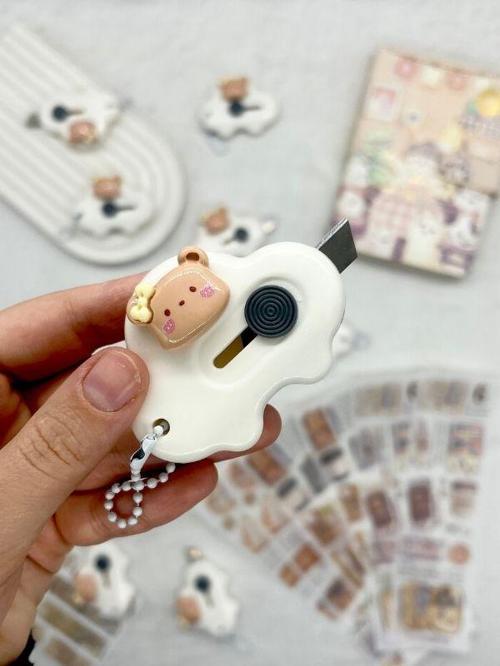 Kahverengi Ayıcıklı Beyaz Mini Maket Bıçağı/ Sanat Bıçağı / Bullet Journal / Scrapbook