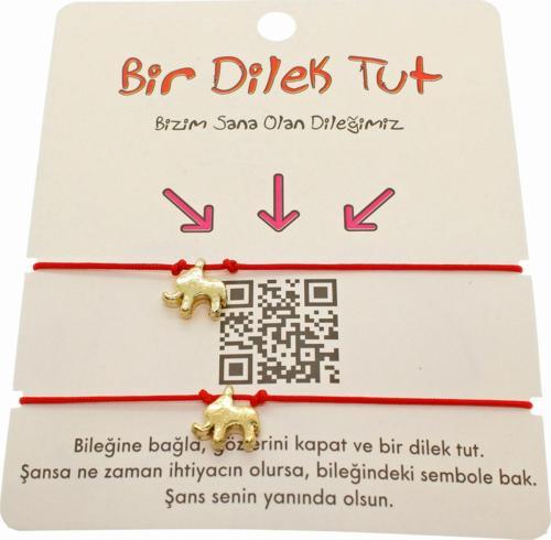 Altın Renk Kırmızı İp  Fil  Arkadaş  Bilekliği - 1875
