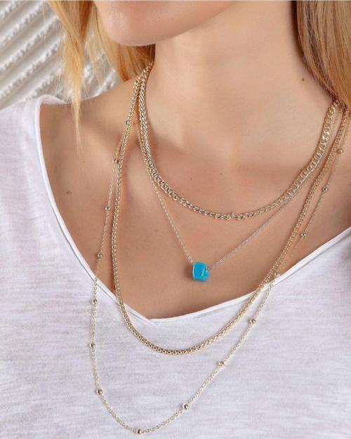 Altın Sarısı Bodrum Boncuk Detaylı Çoklu Kolye - 153