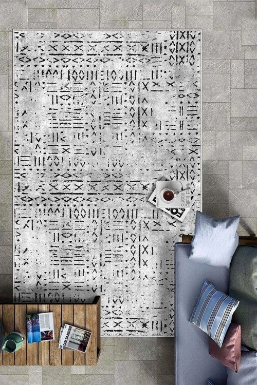 İskandinav Desenli Leke Tutmaz Kaydırmaz Taban Halı Tay Tüyü Hissi Dokulu