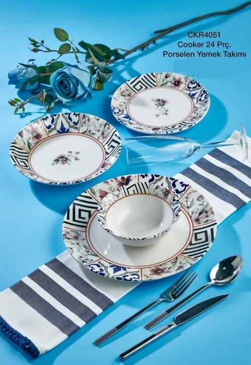 CKR4051 Dijital Baskılı 24 Parça Porselen Yemek Takımı