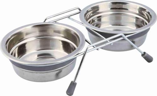 Köpek Mama Su Kabı Tıkırtısız Paslanmaz Çelik 2x0,45Lt 13cm Gri