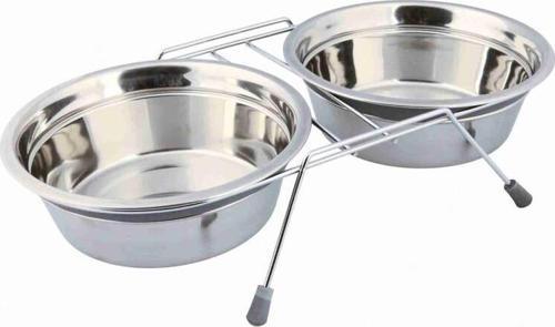 Köpek Mama Su Kabı Tıkırtısız Paslanmaz Çelik 2x1,5Lt 25cm Gri