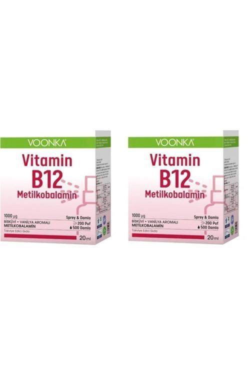 Vitamin B12 Sprey&Damla Bisküvi Ve Vanilya Aromalı-1000 Mg B12 20 Ml*2 Adet