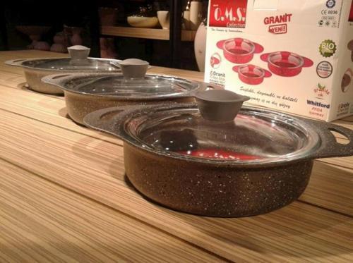 Döküm Granit 6 Parça Kapaklı Sahan Set 16-18-20 cm Gri