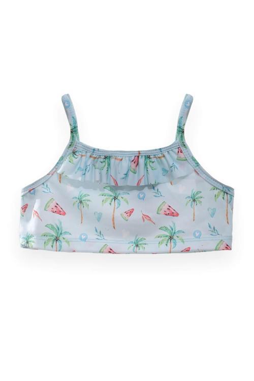 Kız Çocuk Karpuz Palmiye Desenli Havuz Plaj Bikini Takımı