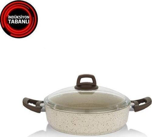 Profuse Granit 28 cm Basık Tencere-Krem İndüksiyon Tabanlı