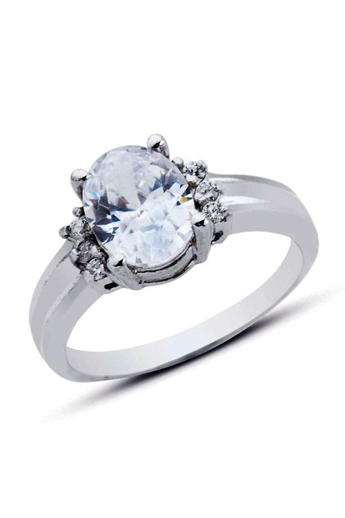 Kadın Oval Tektaş Gümüş Yüzük Gy00295