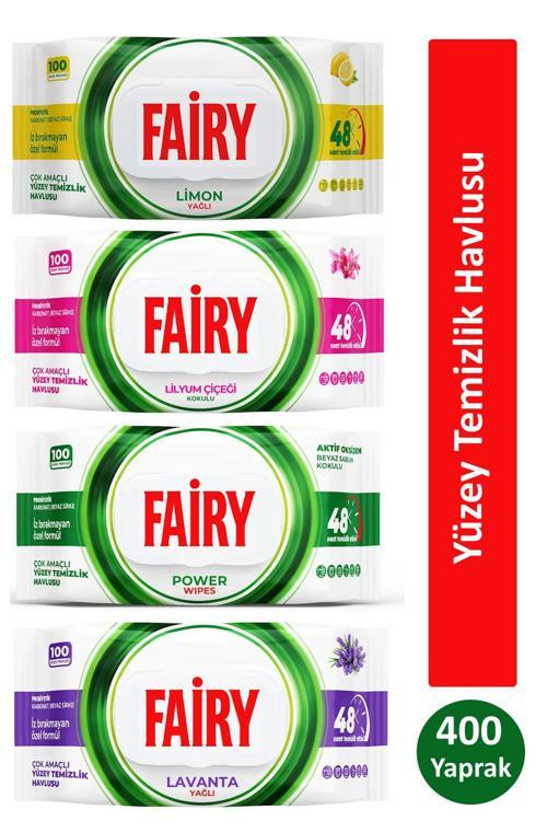 Çok Amaçlı Yüzey Temizlik Havlusu 100 Yaprak x 4 Adet (Lavanta, Power Wipes, Limon, Lilyum Çiçeği)