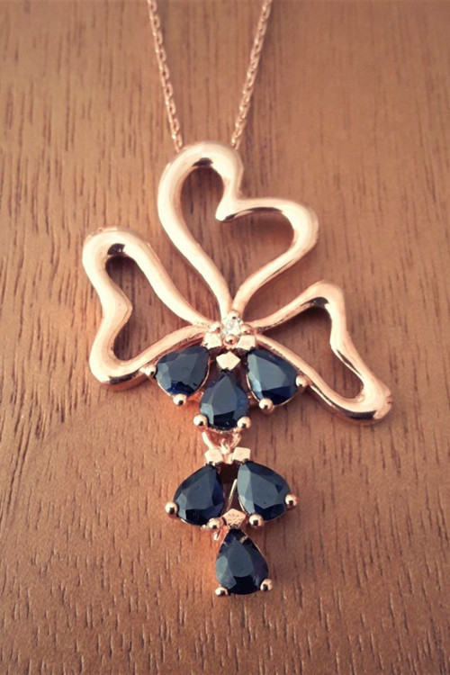 Kadın Kalpli Safir Pırlanta Kolye Gpk0050