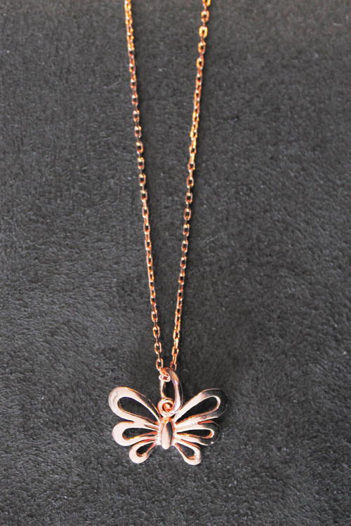 Kadın Kelebek Rose Gümüş Kolye Tgk0300