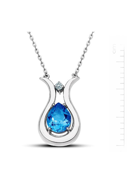 Pırlanta Mavi Topaz 'Seni Seviyorum' Kolye (Gk00118)