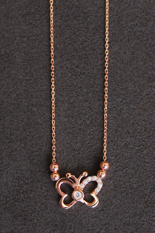 Kadın Kelebek Rose Gümüş Kolye Tgk0154