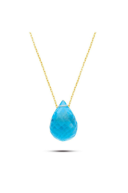 Mavi Topaz Drop Altın Kolye (Pp8A003)