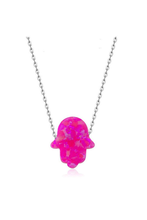 Pembe Opal Fatma Ana Eli Gümüş Kolye (Gk00284)