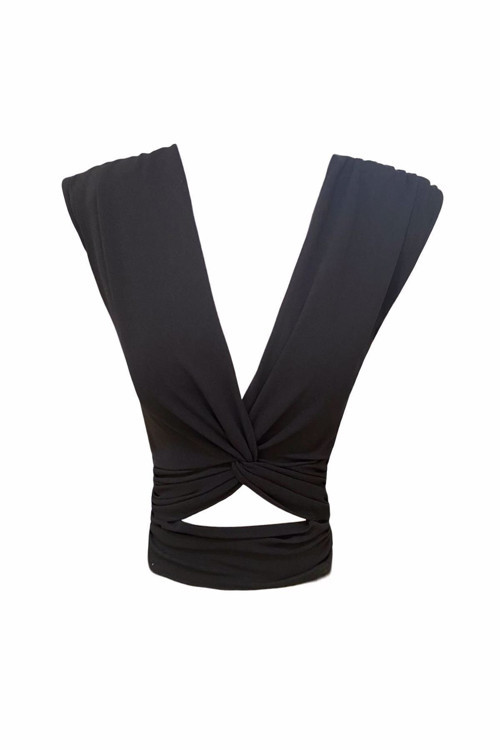 Kadın Siyah Vatkalı Pencere Detaylı Crop Top