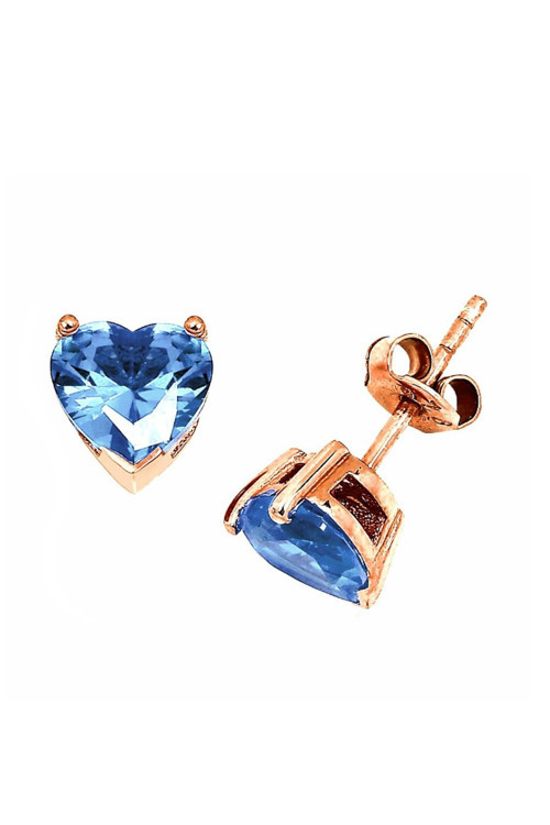 Kadın Altın Kaplamalı Mavi Topaz Roz 925 Ayar Gümüş Küpe Gpe0007