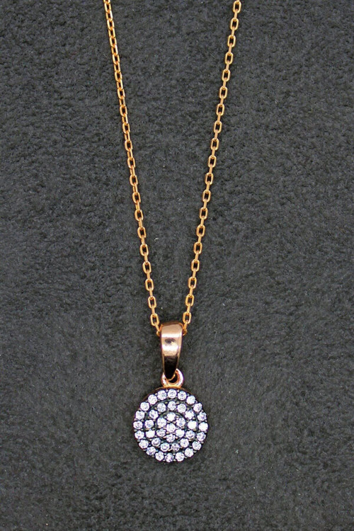 Kadın Elmas Modeli Yuvarlak Gümüş Kolye Tgk0024