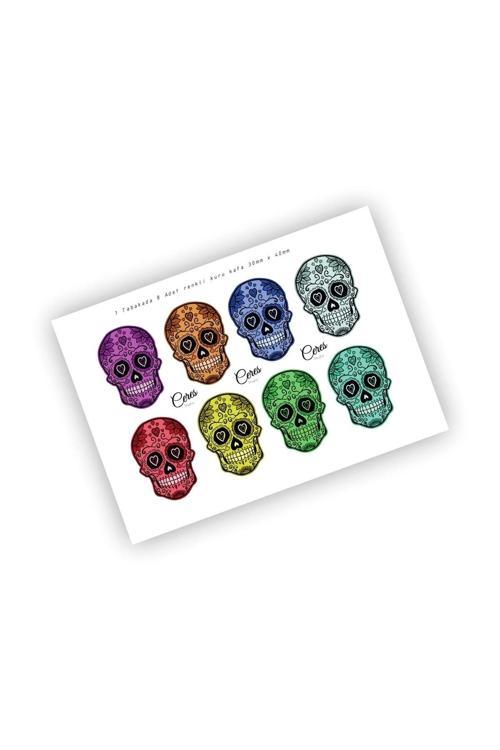 Renkli Kurukafalar Kuru Kafa Skull Sticker Etiket (30x40mm)