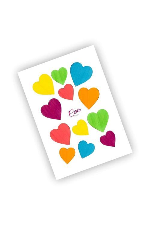 Renkli Dekor Kalp Sticker Etiket 12 Etiket