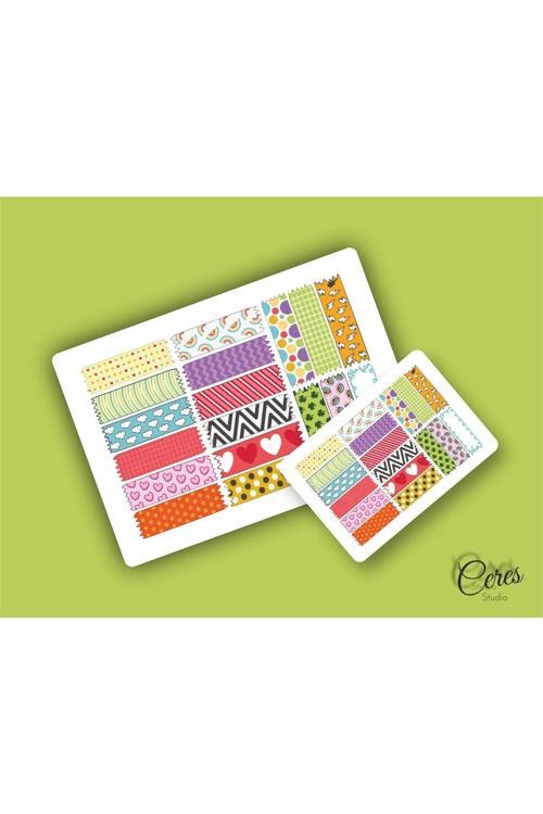 Washi Tape | Renkli - Eğlenceli - Nostaljik - Retro | Etiket Sticker (1 SAYFA)