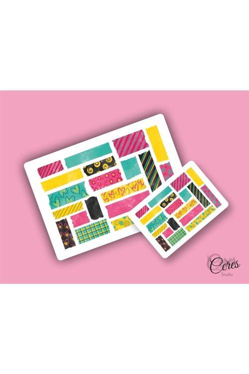 Washi Tape | Renkli - Eğlenceli - Nostaljik - Retro | Etiket Sticker (1 SAYFA)