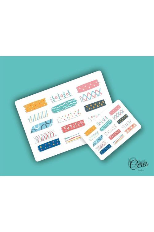 Washi Tape | Renkli - Eğlenceli - Nostaljik - Retro | Etiket Sticker (1 SAYFA)