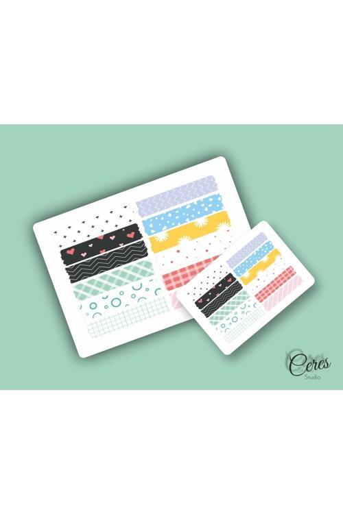 Washi Tape | Renkli - Eğlenceli - Nostaljik - Retro | Etiket Sticker (1 SAYFA)