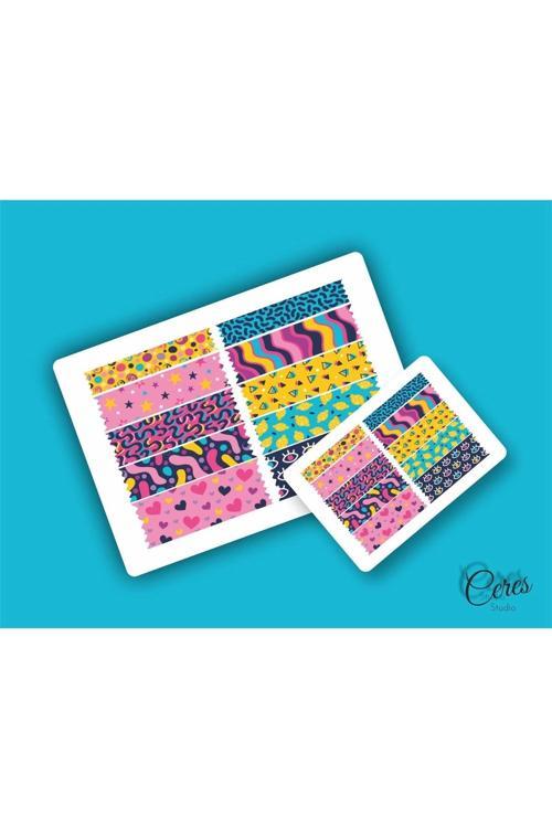 Washi Tape | Renkli - Eğlenceli - Nostaljik - Retro | Etiket Sticker (1 SAYFA)