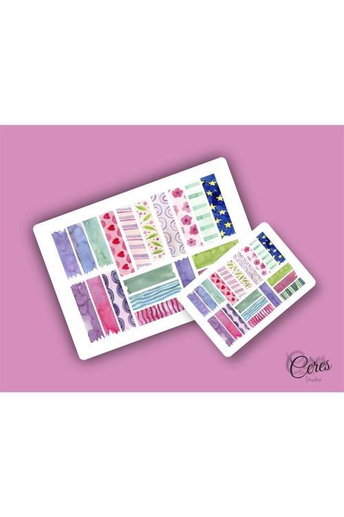 Washi Tape | Renkli - Eğlenceli - Nostaljik - Retro | Etiket Sticker (1 SAYFA)