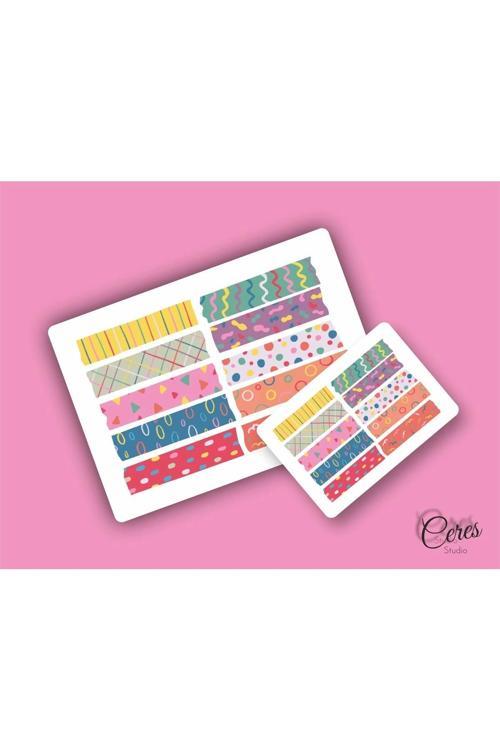 Washi Tape | Renkli - Eğlenceli - Nostaljik - Retro | Etiket Sticker (1 SAYFA)