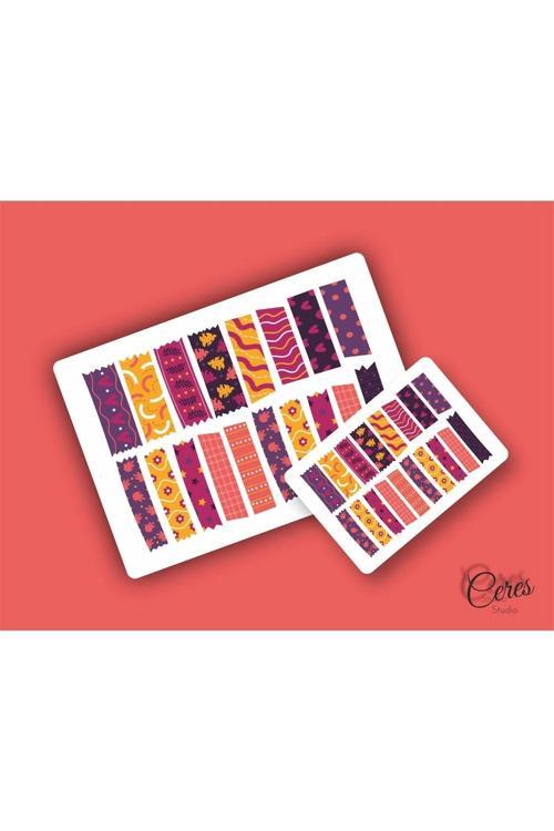 Washi Tape | Renkli - Eğlenceli - Nostaljik - Retro | Etiket Sticker (1 SAYFA)