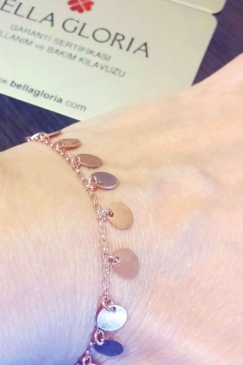 Kadın Yuvarlak Pullu Rose 925 Ayar Gümüş Bileklik Gb00345