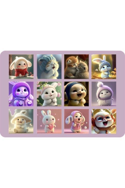 Bunny Tatlı Tavşan Tema Sticker Etiket 2 Sayfa 24 Adet Etiket