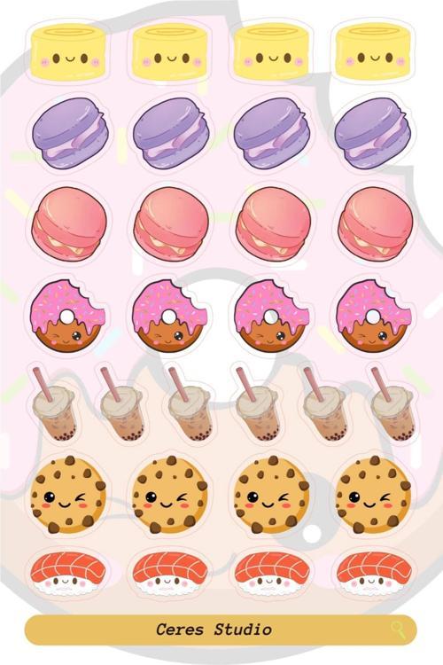 Mini Food Minik Yemek Figürleri Fast Food Tema Sticker Etiket 30 Adet Etiket