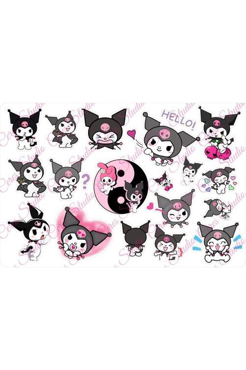 Kuromi Sanrio Sticker 2cm Ile 5cm Arası 18 Adet Etiket