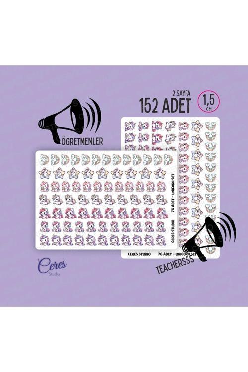 Sevimli Unicorn Sticker Etiket Seti - Laptop Telefon Defter Journal Etiketi