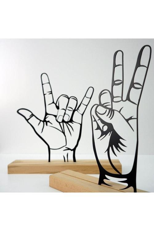 2'Li Set Victory Sign Zafer Ve Aşk Işareti Birlikte Metal Masa Ve Raf Dekoru