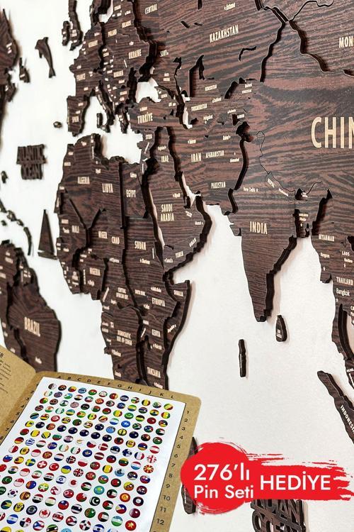 3D Ahşap Dünya Haritası Çok Katmanlı - Ingılızce