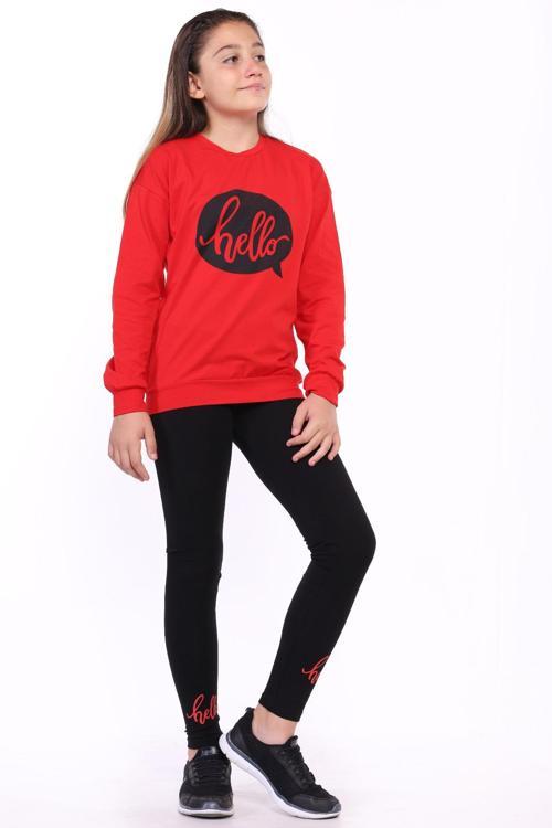 Toontoy Kız Çocuk Hello Yazı Baskılı Taytlı Takım